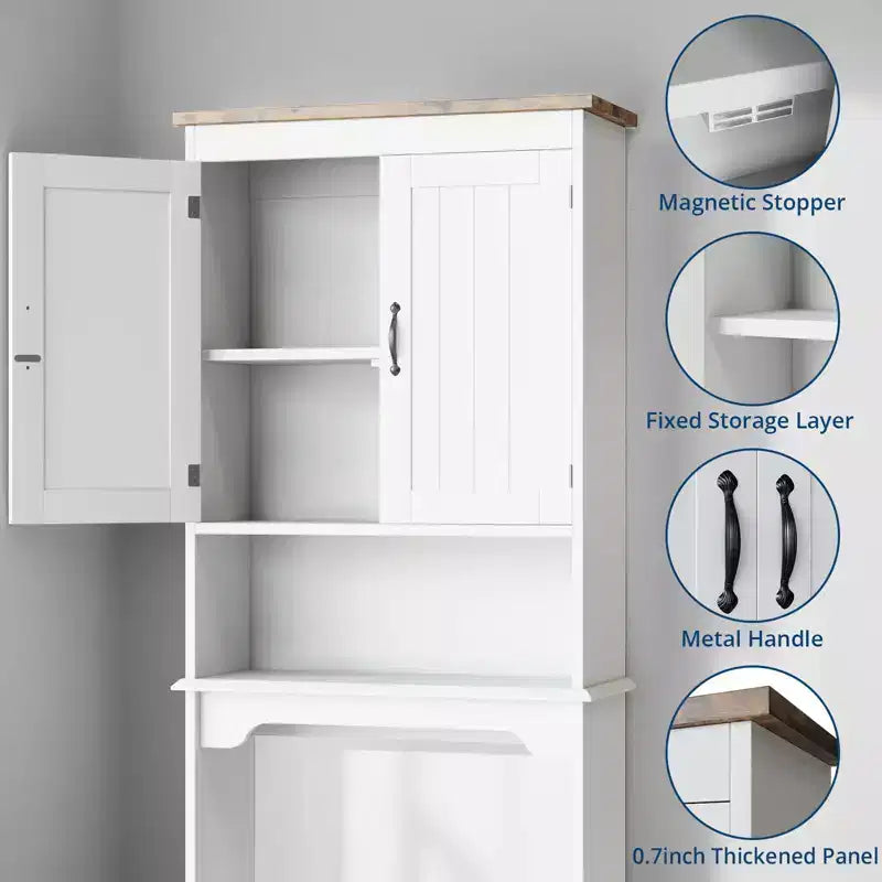 Mobiletto Salvaspazio Sopra il WC, Organizer Salvaspazio per Bagno da 167 cm con Doppie Ante e Ripiani Regolabili, Scaffale per WC Autoportante