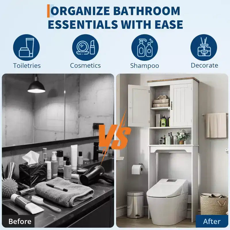Mobiletto Salvaspazio Sopra il WC, Organizer Salvaspazio per Bagno da 167 cm con Doppie Ante e Ripiani Regolabili, Scaffale per WC Autoportante