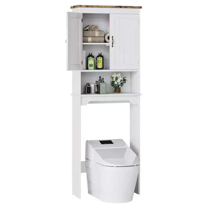 Mobiletto Salvaspazio Sopra il WC, Organizer Salvaspazio per Bagno da 167 cm con Doppie Ante e Ripiani Regolabili, Scaffale per WC Autoportante