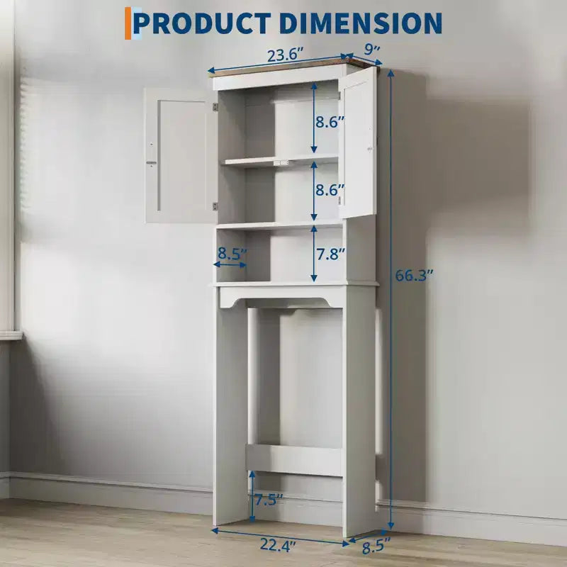 Mobiletto Salvaspazio Sopra il WC, Organizer Salvaspazio per Bagno da 167 cm con Doppie Ante e Ripiani Regolabili, Scaffale per WC Autoportante