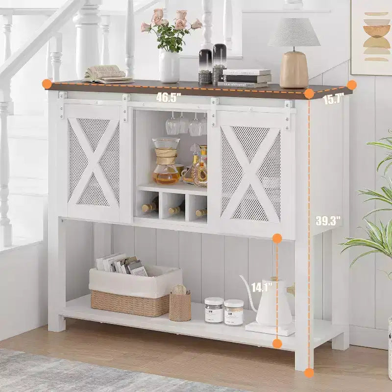 Mobile Bar da Fattoria con Porta Bicchieri da Vino - Madia a Credenza con Anta Scorrevole per Cucina, Sala da Pranzo e Soggiorno