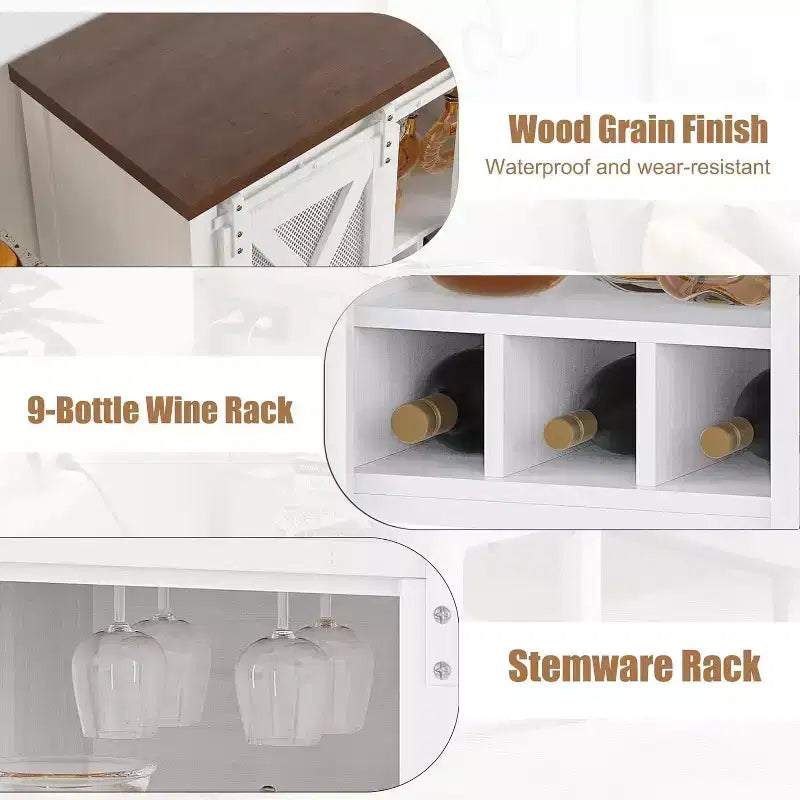 Mobile Bar da Fattoria con Porta Bicchieri da Vino - Madia a Credenza con Anta Scorrevole per Cucina, Sala da Pranzo e Soggiorno