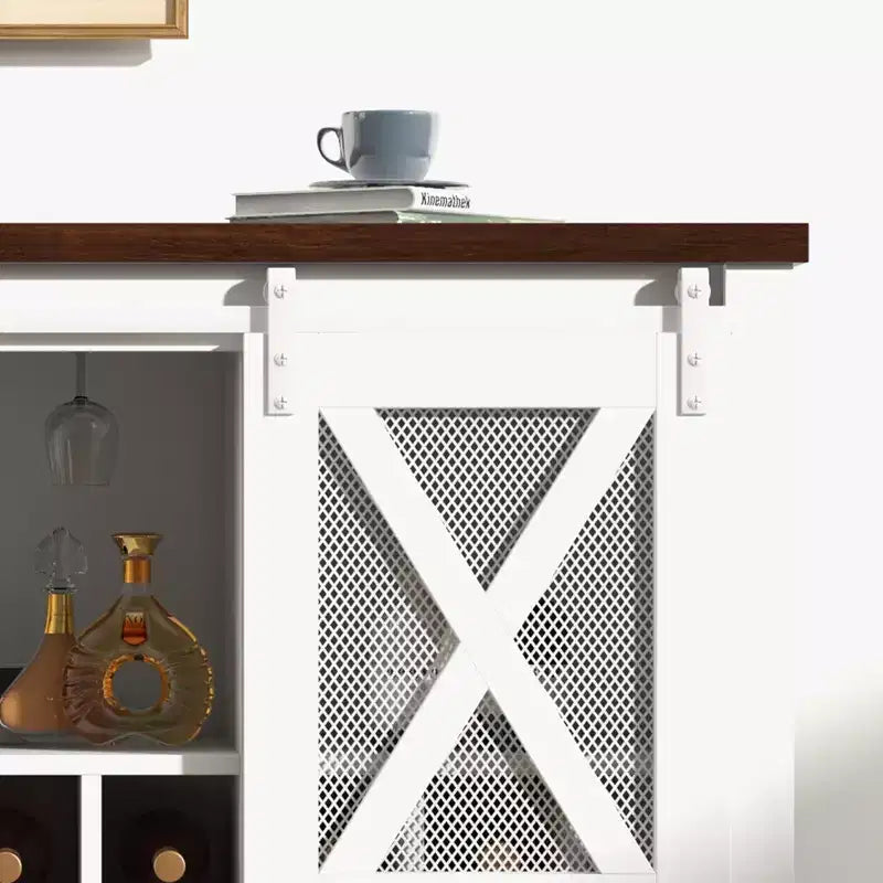 Mobile Bar da Fattoria con Porta Bicchieri da Vino - Madia a Credenza con Anta Scorrevole per Cucina, Sala da Pranzo e Soggiorno