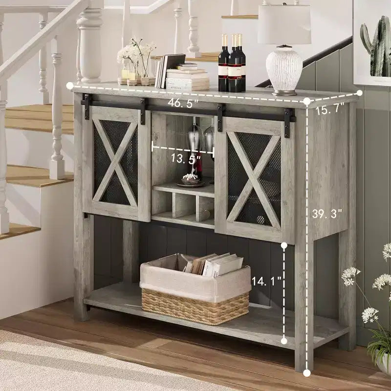 Mobile Bar da Fattoria con Porta Bicchieri da Vino - Madia a Credenza con Anta Scorrevole per Cucina, Sala da Pranzo e Soggiorno