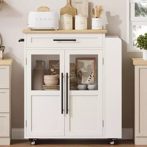 Carrello da Cucina da 42 pollici - Piano in Legno con Cassetto, 3 Ripiani e Ruote Bloccabili, Carrello da Cucina Mobile in Stile Rustico per Piccole Cucine