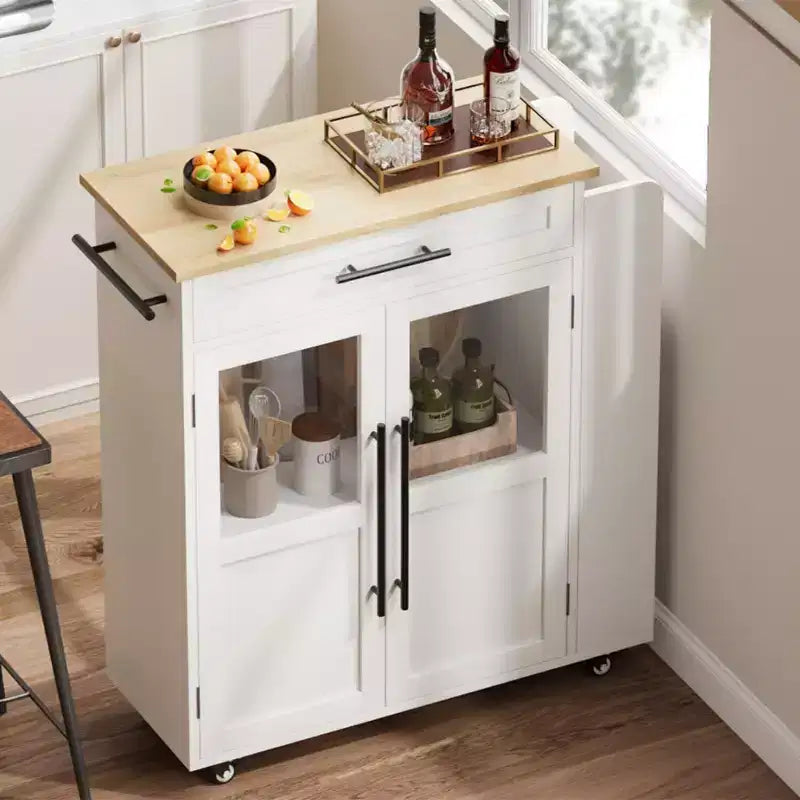 Carrello da Cucina da 42 pollici - Piano in Legno con Cassetto, 3 Ripiani e Ruote Bloccabili, Carrello da Cucina Mobile in Stile Rustico per Piccole Cucine