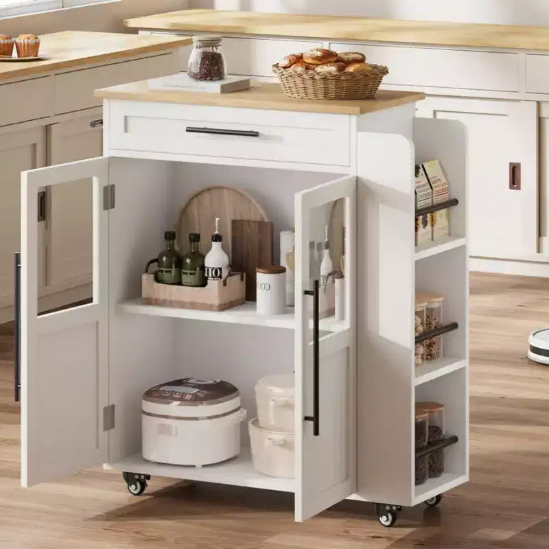 Carrello da Cucina da 42 pollici - Piano in Legno con Cassetto, 3 Ripiani e Ruote Bloccabili, Carrello da Cucina Mobile in Stile Rustico per Piccole Cucine