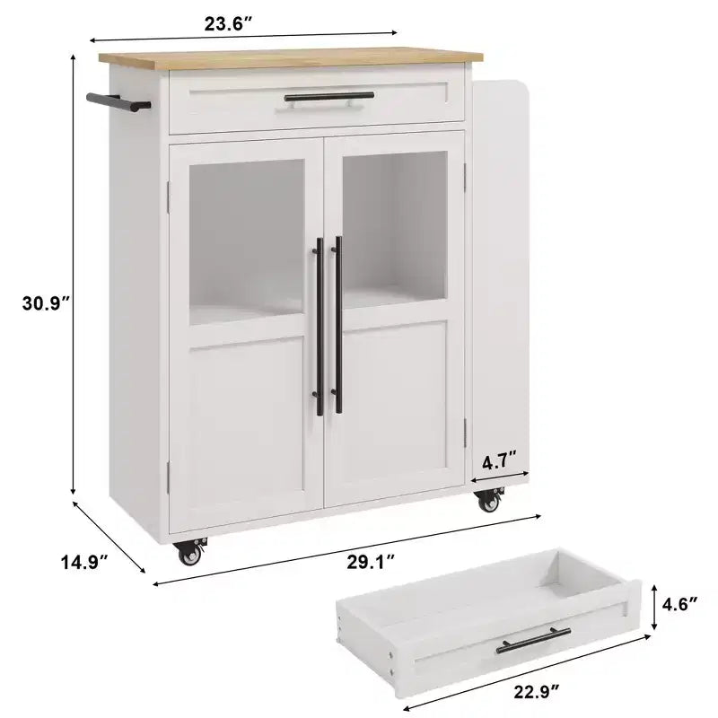 Carrello da Cucina da 42 pollici - Piano in Legno con Cassetto, 3 Ripiani e Ruote Bloccabili, Carrello da Cucina Mobile in Stile Rustico per Piccole Cucine