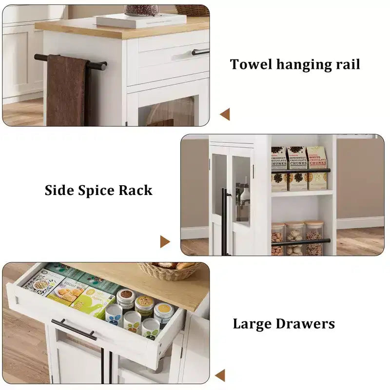 Carrello da Cucina da 42 pollici - Piano in Legno con Cassetto, 3 Ripiani e Ruote Bloccabili, Carrello da Cucina Mobile in Stile Rustico per Piccole Cucine