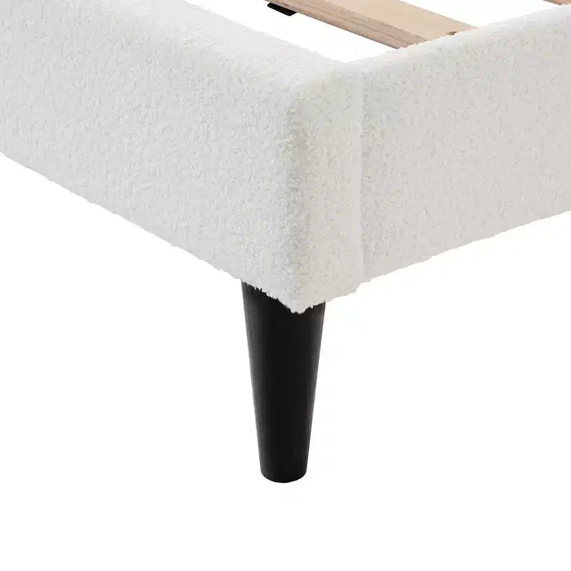 Letto imbottito in boucle moderno in legno di gomma con luce e testiera a petalo
