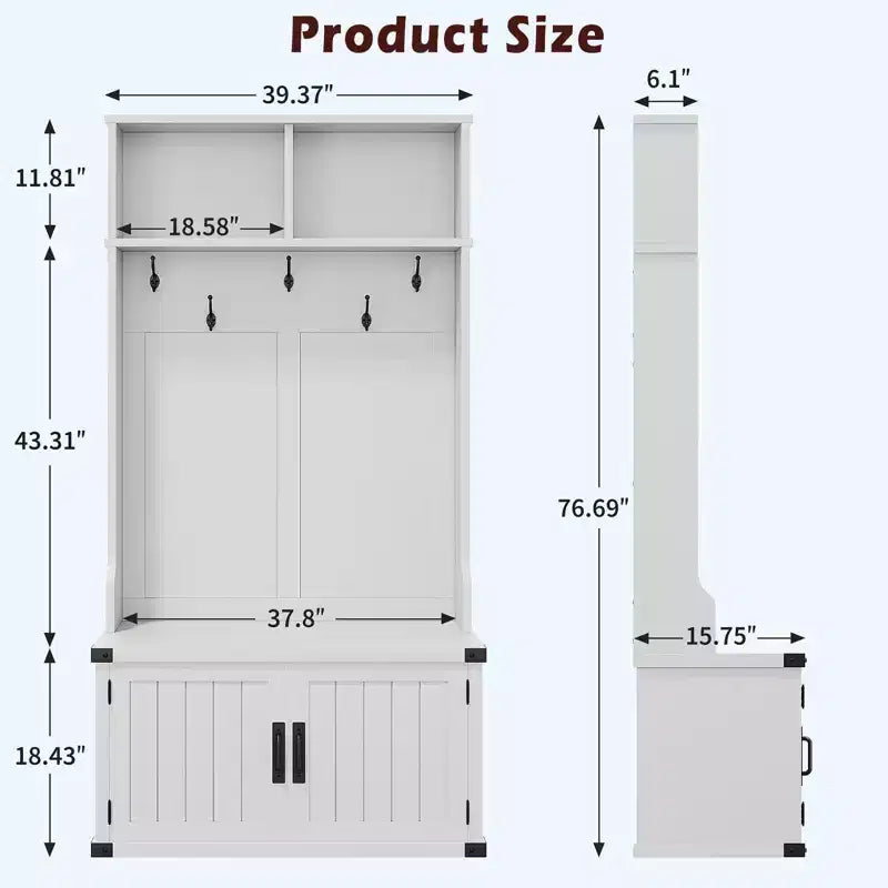 Mobile da ingresso 4 in 1 con panca e scarpiera, appendiabiti e 5 ganci, ripiano regolabile, 193 cm
