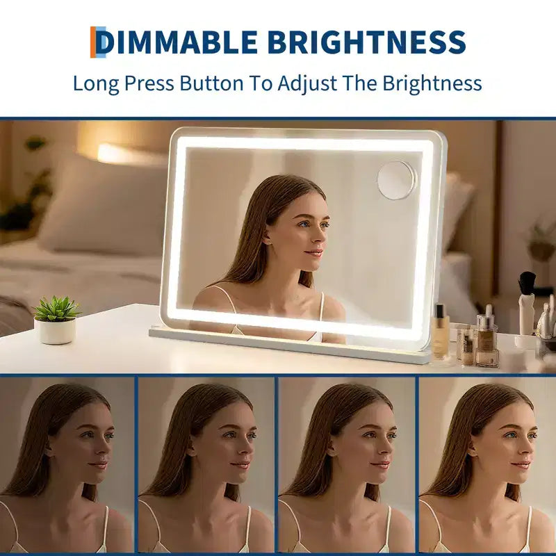 Specchio per Trucco da Tavolo Grande LED 30x20, Specchio con Luci, Specchio Illuminato con Ingrandimento 10X e, 3 Modalità Dimmerabili, Controllo Touch