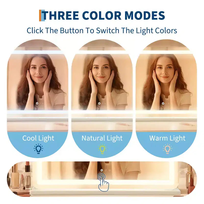 Specchio per Trucco da Tavolo Grande LED 30x20, Specchio con Luci, Specchio Illuminato con Ingrandimento 10X e, 3 Modalità Dimmerabili, Controllo Touch