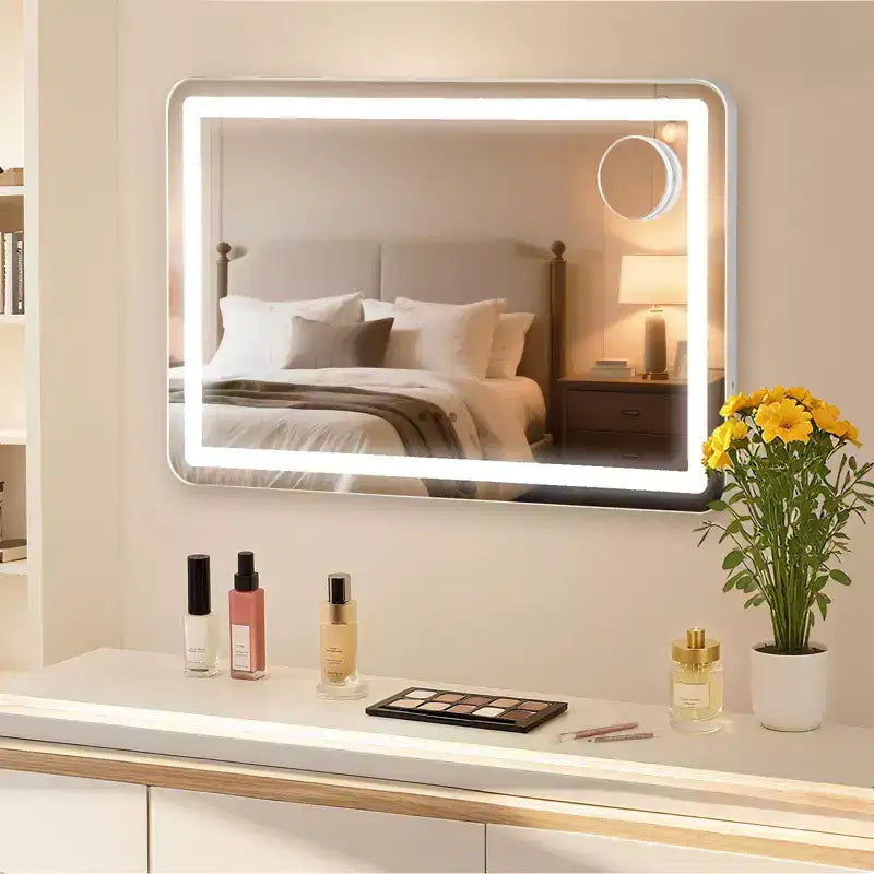 Specchio per Trucco da Tavolo Grande LED 30x20, Specchio con Luci, Specchio Illuminato con Ingrandimento 10X e, 3 Modalità Dimmerabili, Controllo Touch