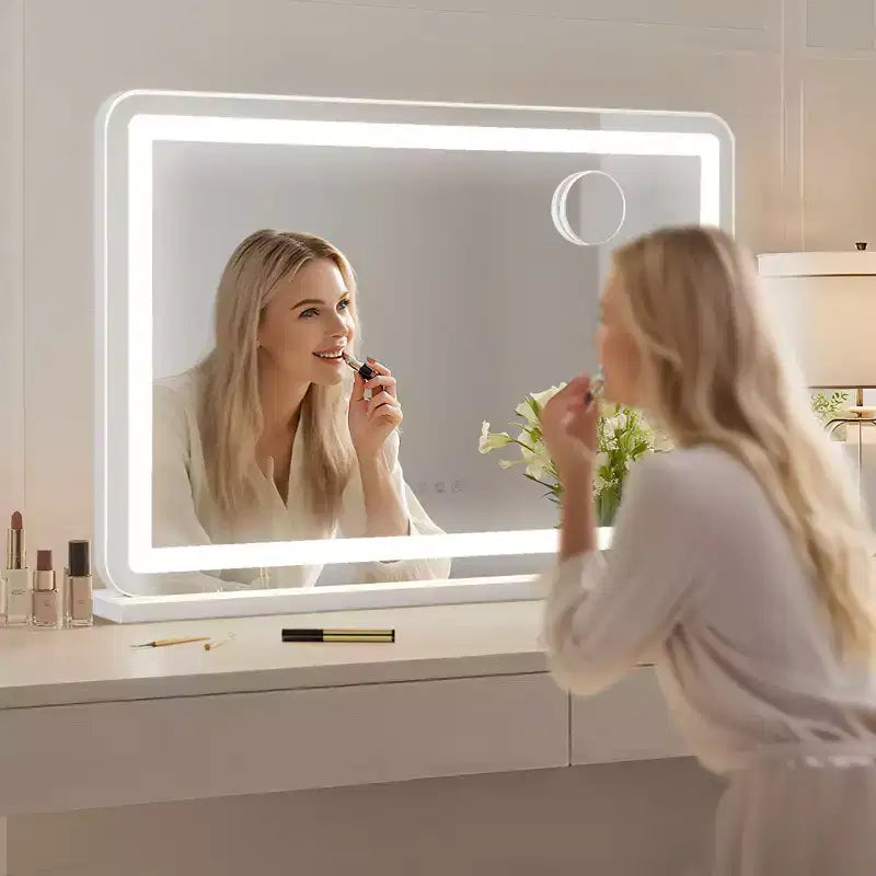 Specchio per Trucco da Tavolo Grande LED 30x20, Specchio con Luci, Specchio Illuminato con Ingrandimento 10X e, 3 Modalità Dimmerabili, Controllo Touch