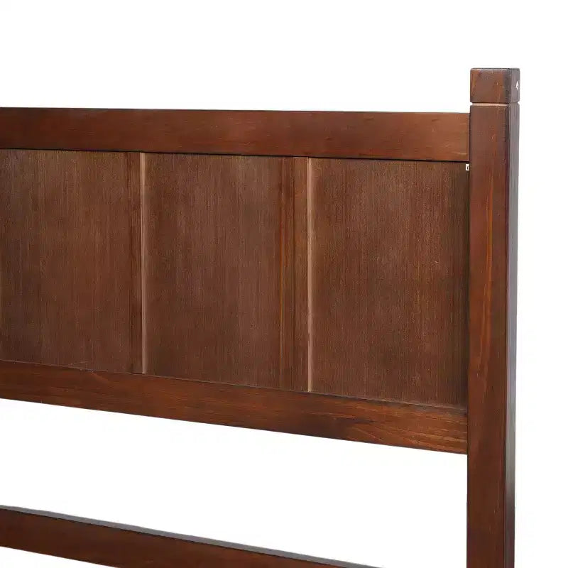 Letto Queen a piattaforma con pannello piatto con testiera e pediera, struttura del letto rustica Shaker in venature del legno, noce scuro