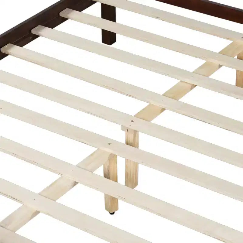 Letto Queen a piattaforma con pannello piatto con testiera e pediera, struttura del letto rustica Shaker in venature del legno, noce scuro