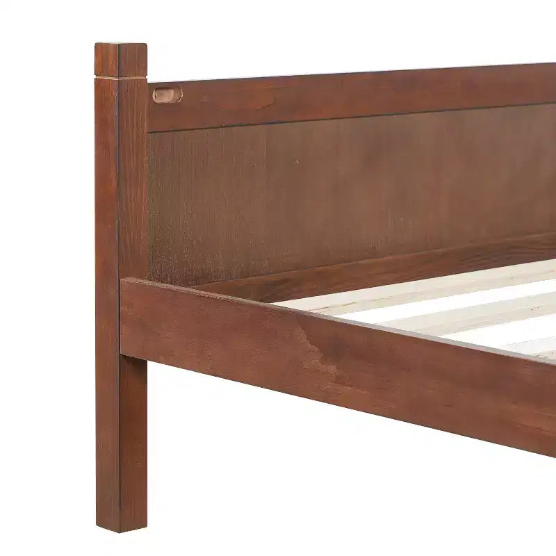 Letto Queen a piattaforma con pannello piatto con testiera e pediera, struttura del letto rustica Shaker in venature del legno, noce scuro