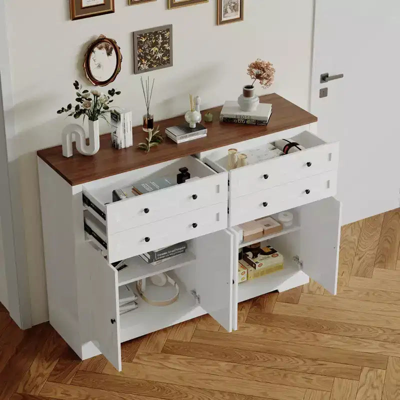 Credenza da Cucina con Mobile Contenitore, Mobile Bar in Legno Rustico Grande 140 cm con 4 Ante e 4 Cassetti per Cucina Soggiorno Sala da Pranzo