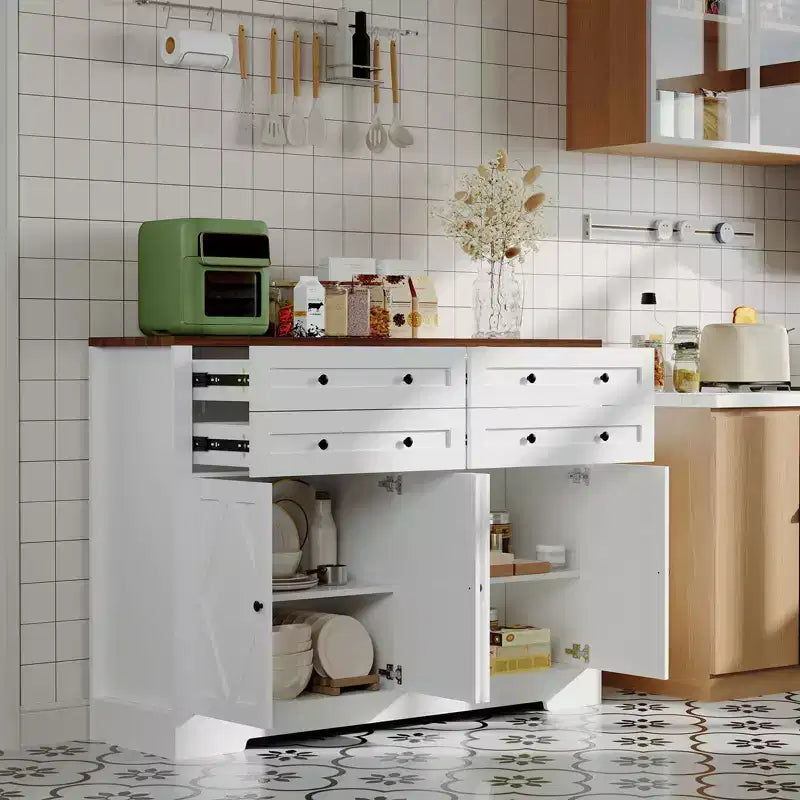 Credenza da Cucina con Mobile Contenitore, Mobile Bar in Legno Rustico Grande 140 cm con 4 Ante e 4 Cassetti per Cucina Soggiorno Sala da Pranzo
