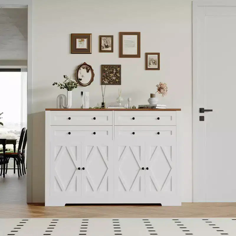 Credenza da Cucina con Mobile Contenitore, Mobile Bar in Legno Rustico Grande 140 cm con 4 Ante e 4 Cassetti per Cucina Soggiorno Sala da Pranzo