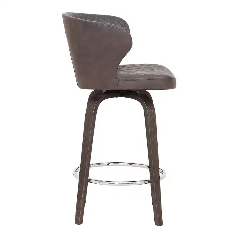 Sgabello da bar girevole in similpelle marrone da 26", trapuntato, regolabile, base cromata, schienale basso