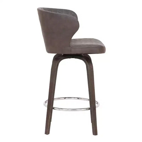 Sgabello da bar girevole in similpelle marrone da 26", trapuntato, regolabile, base cromata, schienale basso