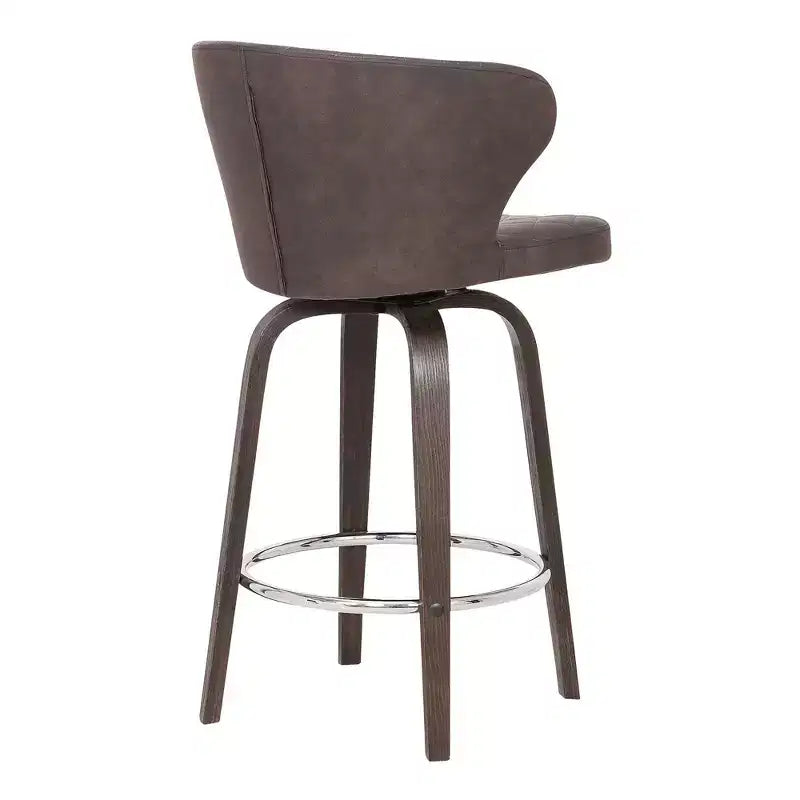Sgabello da bar girevole in similpelle marrone da 26", trapuntato, regolabile, base cromata, schienale basso