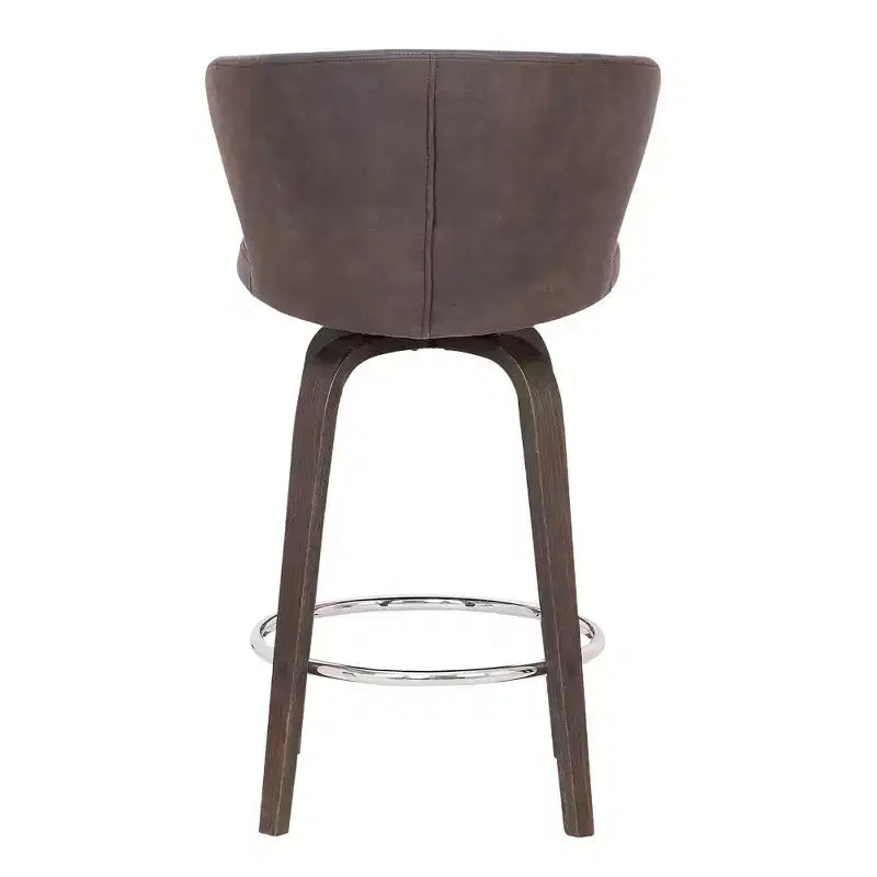 Sgabello da bar girevole in similpelle marrone da 26", trapuntato, regolabile, base cromata, schienale basso