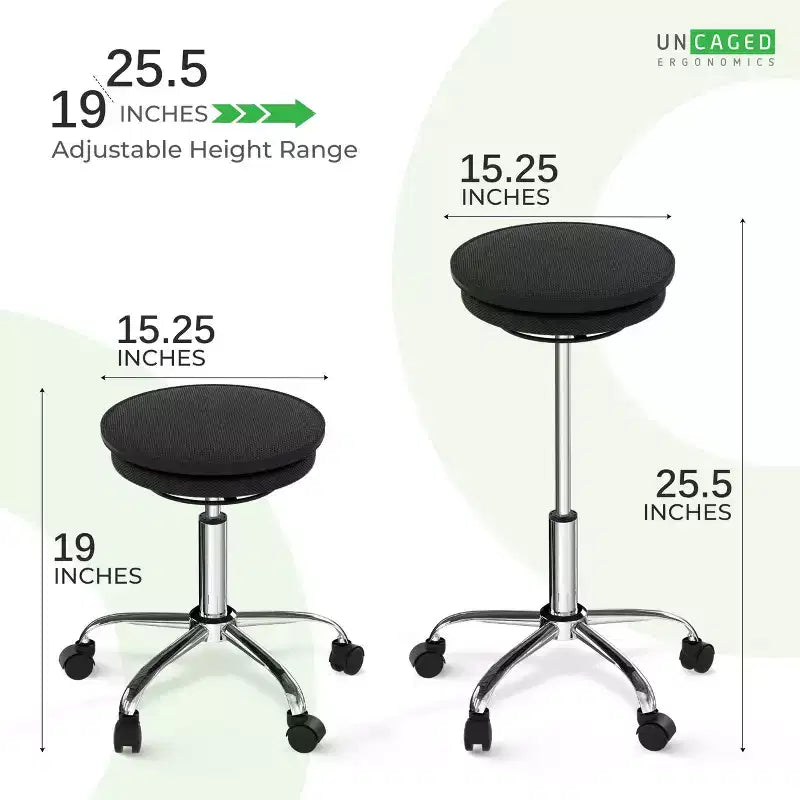 Sgabello Oscillante da Ufficio Regolabile ad Aria Nero - Rotelle per Equilibrio, Attivazione Core, Rivestimento in Poliestere, Telaio in Acciaio
