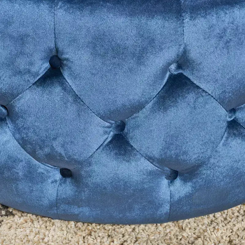 Tavolino Pouf Glam Blu - Velluto, Vetro Temperato, Lussuoso Arredamento da Soggiorno