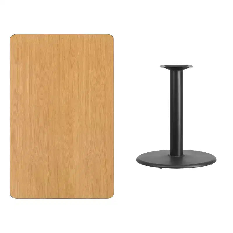 Piano per tavolo rettangolare in laminato da 30" x 48" con base rotonda da 24" ad altezza tavolo