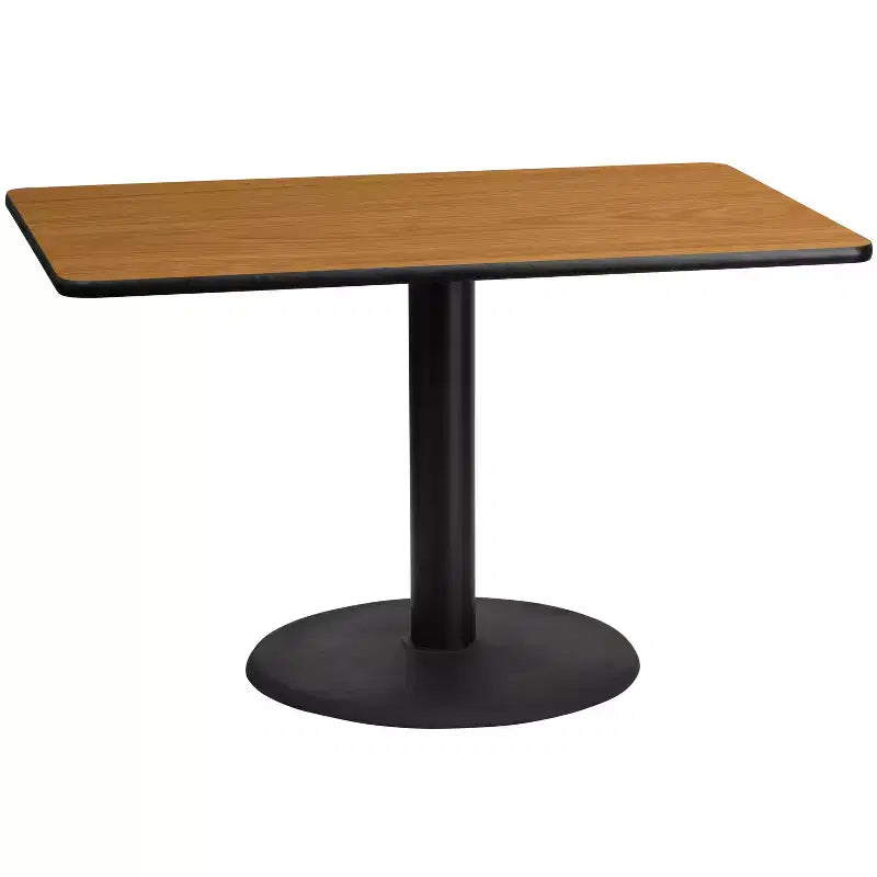 Piano per tavolo rettangolare in laminato da 30" x 48" con base rotonda da 24" ad altezza tavolo