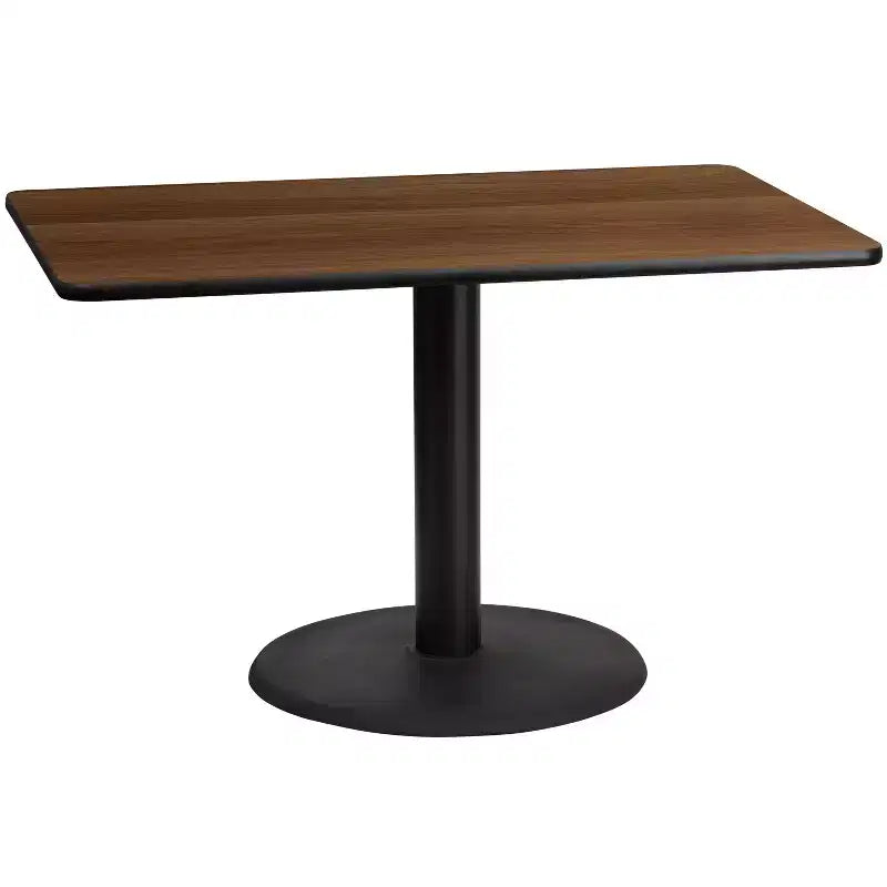 Piano per tavolo rettangolare in laminato da 30" x 48" con base rotonda da 24" ad altezza tavolo