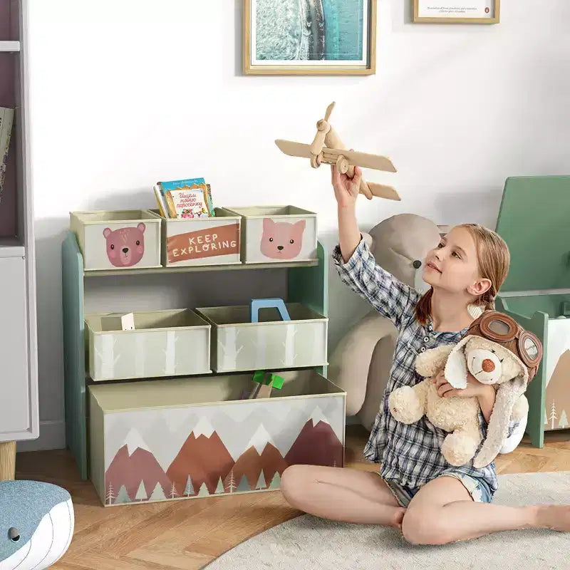 Organizzatore per giocattoli con 6 contenitori, mobiletto portaoggetti per la camera da letto dei bambini, 25 x 12 x 26