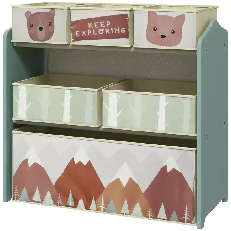 Organizzatore per giocattoli con 6 contenitori, mobiletto portaoggetti per la camera da letto dei bambini, 25 x 12 x 26