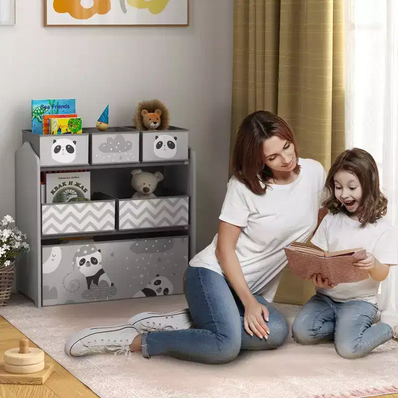 Organizzatore per giocattoli con 6 contenitori, mobiletto portaoggetti per la camera da letto dei bambini, 25 x 12 x 26