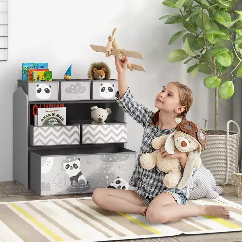 Organizzatore per giocattoli con 6 contenitori, mobiletto portaoggetti per la camera da letto dei bambini, 25 x 12 x 26