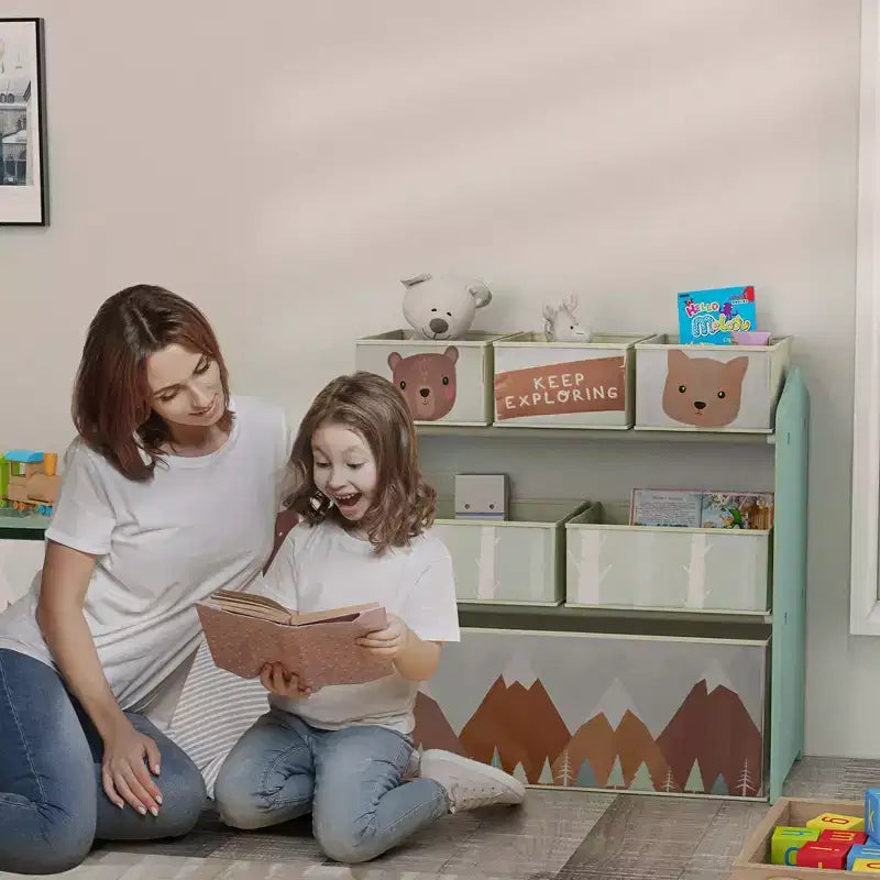 Organizzatore per giocattoli con 6 contenitori, mobiletto portaoggetti per la camera da letto dei bambini, 25 x 12 x 26