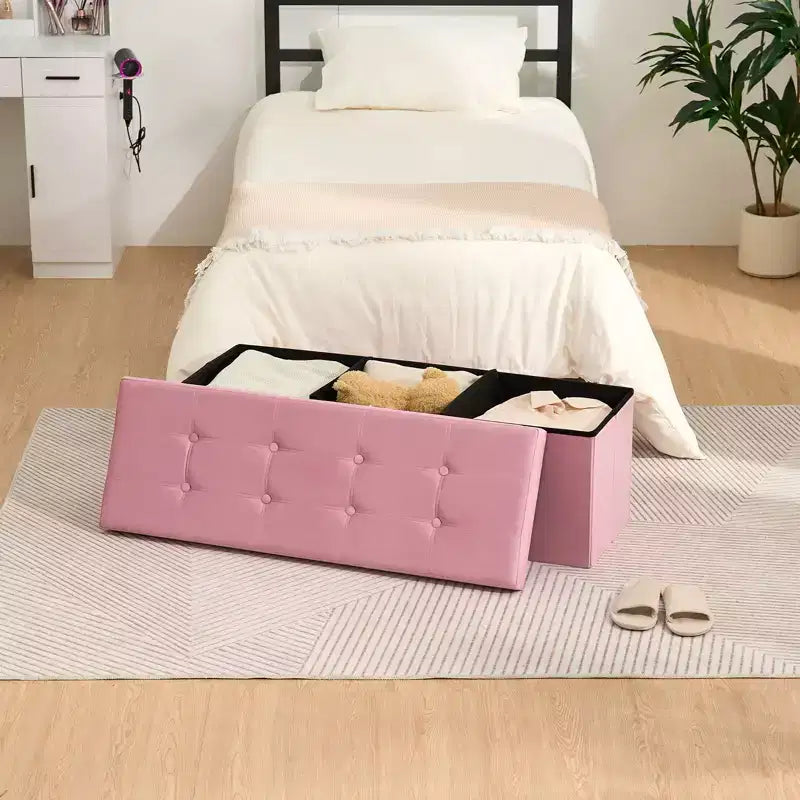 Panca Ottomana Pieghevole 43" in Velluto, Cassapanca Porta Giochi, Poggiapiedi, con capacità di 660 libbre, per Camera da Letto e Soggiorno